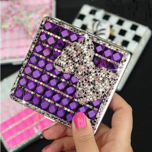 Holds 20 Cigarettes,Personality Cigarette Case,Fashion Cover Elastic Portable Women Cigarette Box Sleeve,Bling Crystal Bowknot