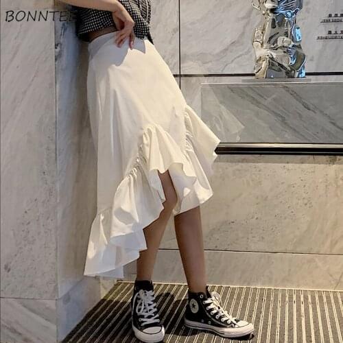 Skirts Women Solid Sexy Female Ruffles Casual Fashion Sweet Girls Lovely Korean Style Ulzzang All-match Students Streetwear Chic