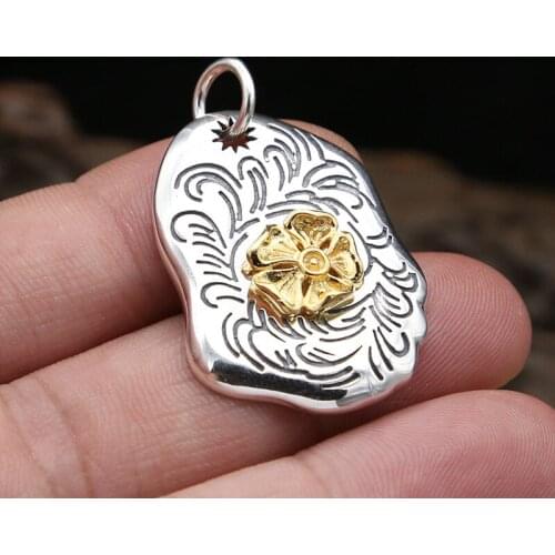 Wholesale S925 Sterling Silver Jewelry Engraved Takahashi Goro Feather Men And Women Style Inlaid Clover Spoon Pendant