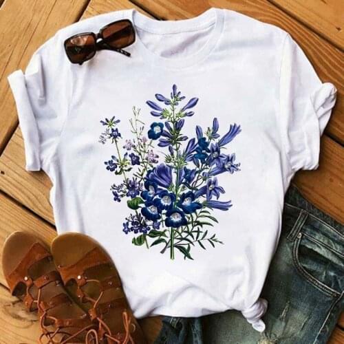 New Funny Flower Print Women Female Tshirt Summer Harajuku Short Sleeve White T Shirts Cartoon Casual Woman Tops Clothes