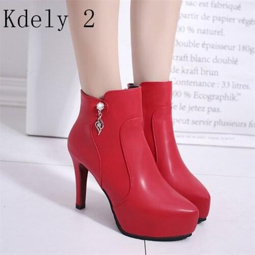 Women Platform Boots Fashion PU Ankle Boots Square High Heels Zipper Autumn Winter Ladies Shoes Plus Size 40 2019 New