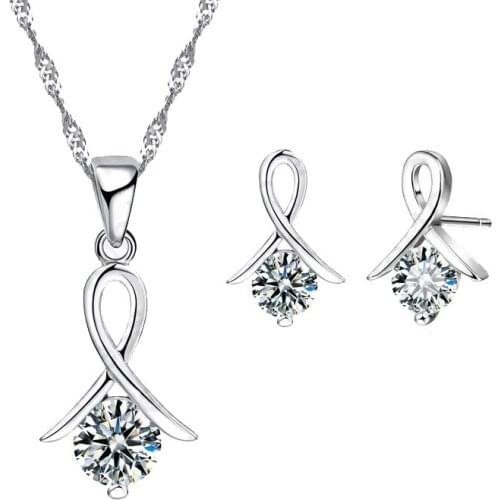 New Fashion Set For Women Cross CZ 925 Sterling Silver Pendant Necklace & Stud Earrings With Free shipping