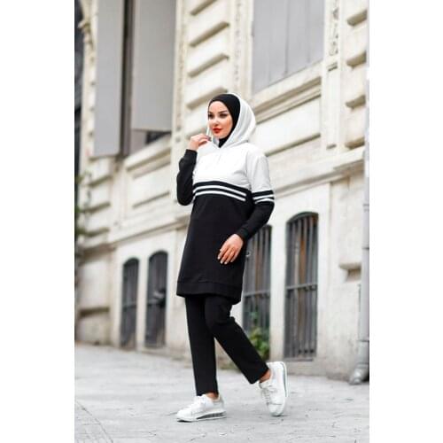 Richkeda Store New Hooded 2 Pieces Sports Womens Set Shirt And Pant Double Suit Plus Size Islamic Fashion Muslim Clothing