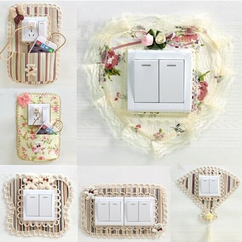 1PC Modern Simplicity Switch Protective Cover Fabric Lace Switch Wall Stickers Living Room Creative Light Socket Decoration Stic