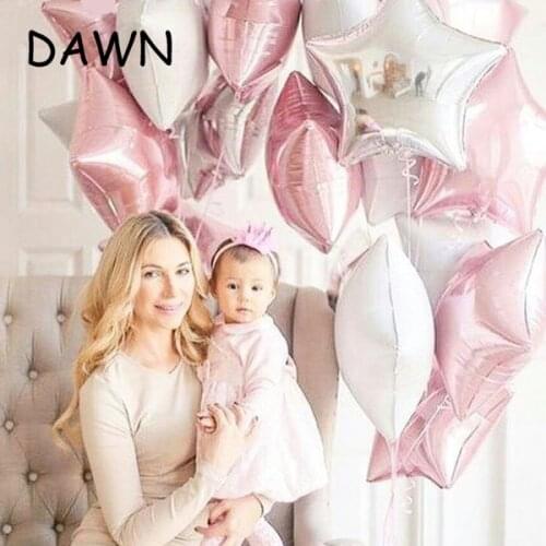 12pcs/lot 18inch Baby Shower pink white star helium foil Balloons Girl Birthday Party Supplies 1st Party Decor Pure three color