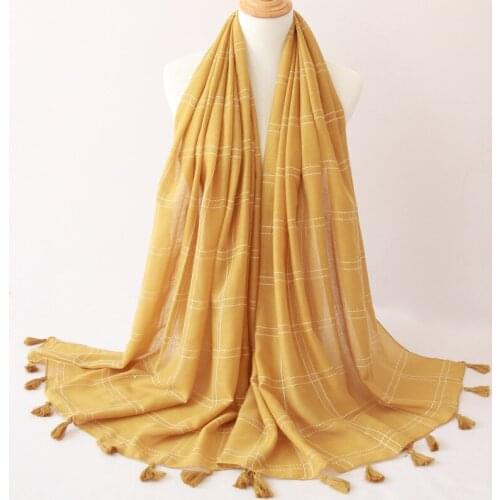 120pcs/lot fashon cotton double line Plaid scarf shawl pashmina/grid Long Scarf with tassel