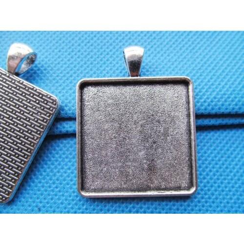 20pcs Antique Bronze/Antique Silver tone Square Base Setting Tray Bezel Pendant Charm/Finding,fit 30mm Square Cabochon/Cameo,DIY