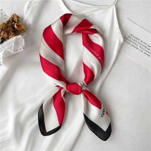 2021 Silk Square Scarf for Women Striped Hairband Neck Kerchief Female Print Pashmina Shawls Wraps Headscarfs Bandana Foulard