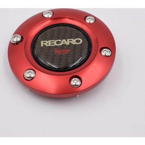 Car Styling Carbon Fiber RECARO Racing Car Steering Wheel Horn Button Speaker Control Cover + Aluminum Black/Red/Blue Edge