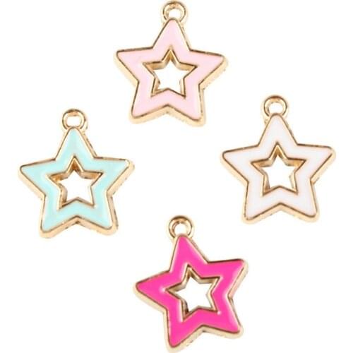 Free Shipping Mini Order 20PCS Hallow Out Alloy Star Oil Drop Metal Charms DIY Fashion Keyring Phone Chain Decoration Charm