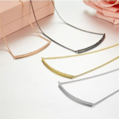 SLJELY Really 925 Sterling Silver Rose Gold Black 4 Metal Colors Line Necklace Inlay Cubic Zirconia Women Fashion Brand Jewelry