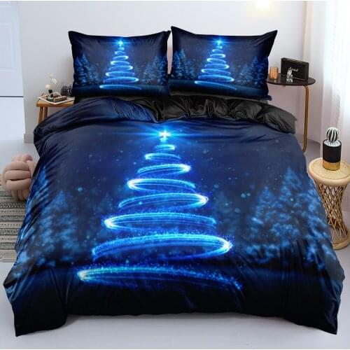 Black Bed Linens Merry Christmas Bedding sets Blue Tree Design Custom Duvet cover set Quilt covers Pillowcases King Queen size