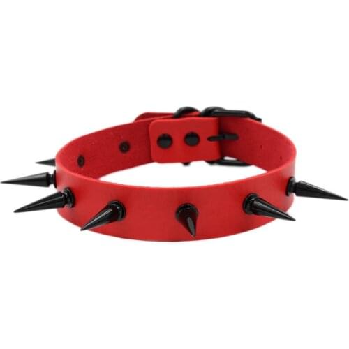 Black Red Pu Leather Sexy Spike Choker Belt Collar Women Gothic Choker Necklaces for Women Party Club Chockers Bondage Jewelry
