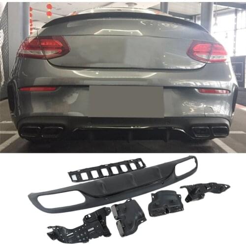 PP Rear Bumper Diffuser Lip Spoiler for Mercedes Benz W205 C200 C300 C43 AMG Coupe 2-Door Bumper 2014-2019 Diffuser With Tips