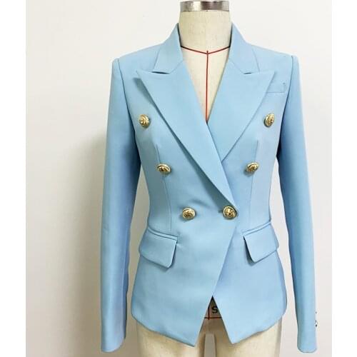 Designer Blazer Jacket Baby Pink Blue 2021 New Female Gold Lion Double Breasted Buttons Slim Suit Business Womens Blazers Top