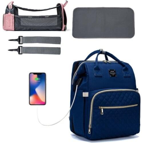 Baby Nappy Changing Bag Portable Folding Crib Diaper Backpack Stroller Straps LX9F