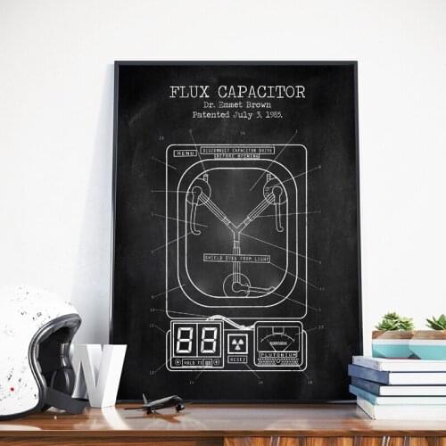 Flux Capacitor Patent Vintage Posters and Prints Wall Pictures Back to the Future Blueprint Movie Artwork Art Canvas Painting