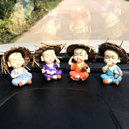 FUYOUSHENZHU Car furnishing articles Straw hat four no monk Car accessories Creative car decoration Pray for peace