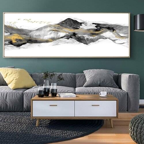 Modern Abstract Landscape Oil Painting on Canvas Posters and Prints Wall Art Golden Mountains Picture for Living Room Wall Decor