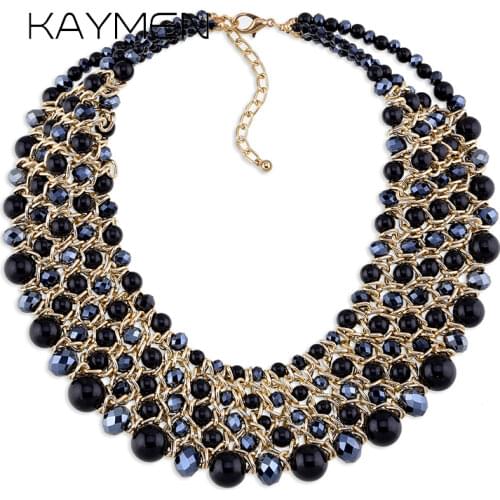 Kaymen New Handmade Crystal Fashion Necklace Golden Plated Chains Beads Maxi Statement Necklace for Women Party Bijoux NK-01561