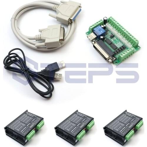 Free shipping mach3 CNC 3 Axis Kit,TB6600 3 Axis 4.5A Driver Stepper Motor Controller kit for mach3 + 5 axis breakout board