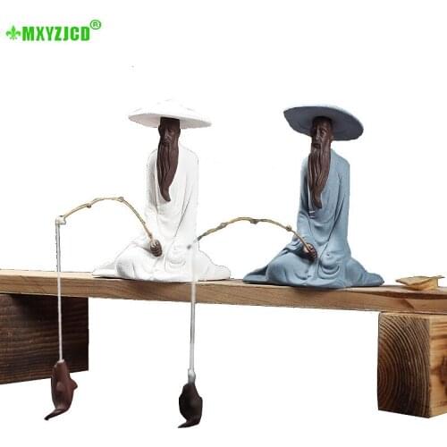 Old Man Hook Fish Ceramic Ornaments Fish Tank Landscaping Sculpture Home Office Tea Table Character Decorations Craft Gifts