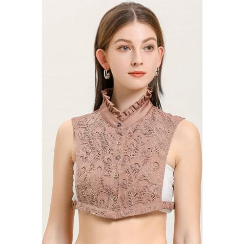 Fake Collar Women Detachable Collars Cuello False Faux Col Lace Camis Vintage Ruffle Stain Silk Champagne Female Collars Cuello