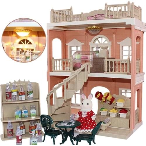 Dollhouse Furniture Forest Critters Family Koala Town Series Restaurant Fashion Doll House Playset Supermarket Bus Accessories