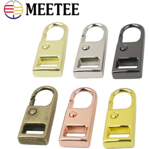 Meetee 10pcs 11X27mm Metal Spring Zipper Puller Pendant Buckle 3#/5#/8#/10# Zippers Pullers Jacket Repair Zip Slider Accessory