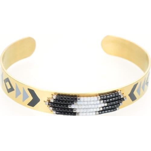 Miasol Handmade Beaded Miyuki Glass Seed Beads Designed Enamel Gold Color Plated Stainless Steel Open Bangles For Women GIfts