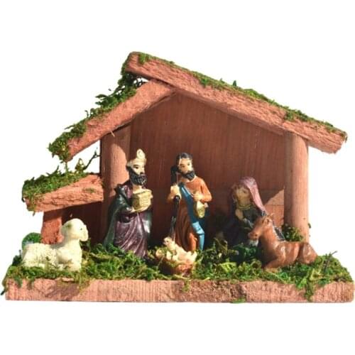 Miniature Nativity Scene Statue Christmas Baby Jesus Crib Figurine Resin Craft Ornament Religious Church Catholic Gift