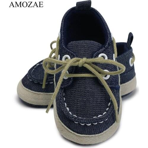 Fashion Infants Baby Boys Girls Soft Soled Jean Shoes For Newborn Laces Up Canvas Sneaker First Walkers Protect Feet 0-18 Month