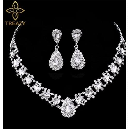 TREAZY Fashion Statement Crystal Bridal Jewelry Sets Waterdrop Shape Choker Necklace Earrings Wedding Jewelry Sets for Women