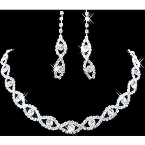 Trendy Female White Crystal Jewelry Set Cute Silver Color Infinity Dangle Earring For Women Luxury Zircon Wedding Chain Necklace