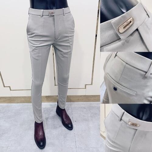 2021 Men Business Dress Pants Korean Style Slim Fit Office Social Suit TrousersCasual Trousers Streetwear Black Khaki Navy blue