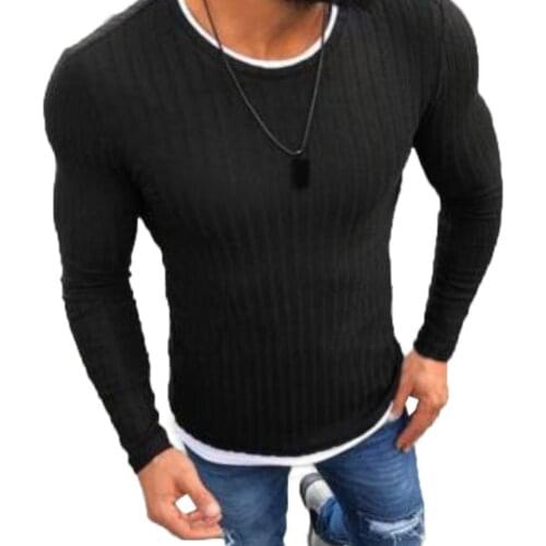 Men Winter Solid Color O Neck Long Sleeve Knitted Pullover Slim Thin Sweater