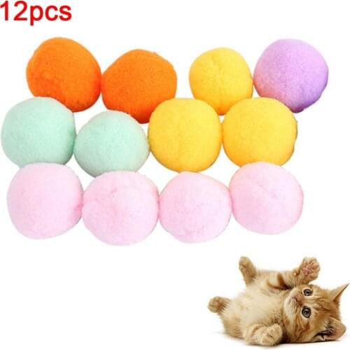12Pcs Pet Cat Kitten Soft Plush Ball Assorted Molar Play Scratch Interactive Toy