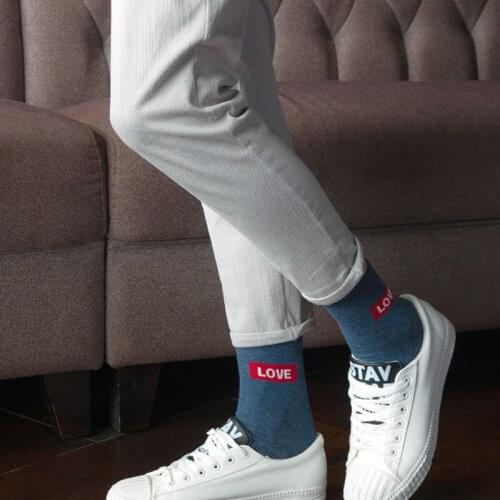 5 Pairs Korean Style Fashion Sports Socks Mens Cotton Breathable Winter Keep Warm Casual Harajuku Socks For Printed Letters