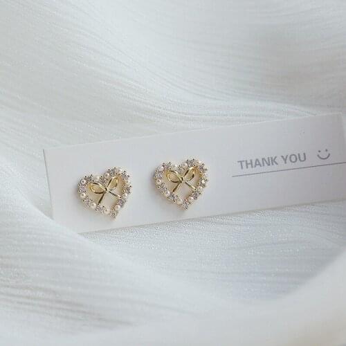 Gold Plated Micro Zircon Heart Stud Earrings For Women Exquisite Simple Fashion Cute Small Earring Korean New Design Jewelry