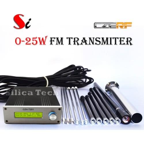 Professional CZE-T251 0-25W adjustable FM stereo transmitter broadcast radio station + GP2 outdoor antenna + Power supply KIT