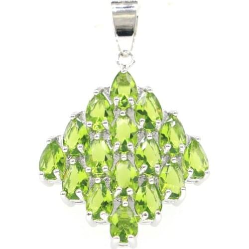 38x25mm Multi Color 4.6g Created Pink Tourmaline Green Peridot Aquamarine Pink Tourmaline Citrine 925 Sterling Silver Pendant