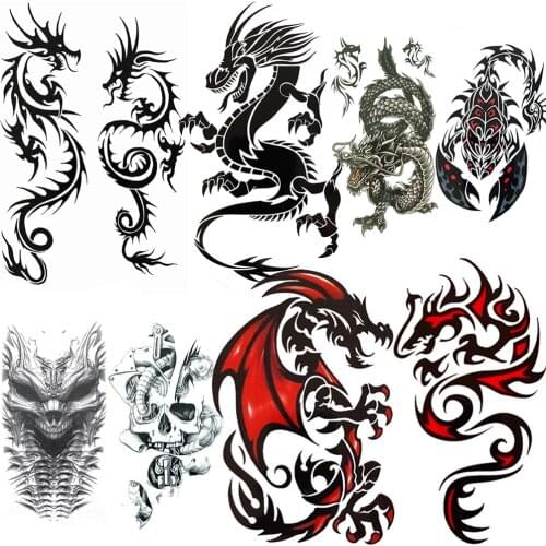 DIY Dragon Temporary Tattoos Sticker Realistic Fake Totem Animal Scorpion Tatoos 3D Evil Demon Skull Tattoos Decal For Men Adult
