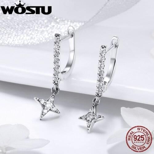 WOSTU Hot Sale 925 Sterling Silver Dazzling Stars Drop Earrings For Women Girl Brand Silver Earring Jewelry Gift Lover FIE446