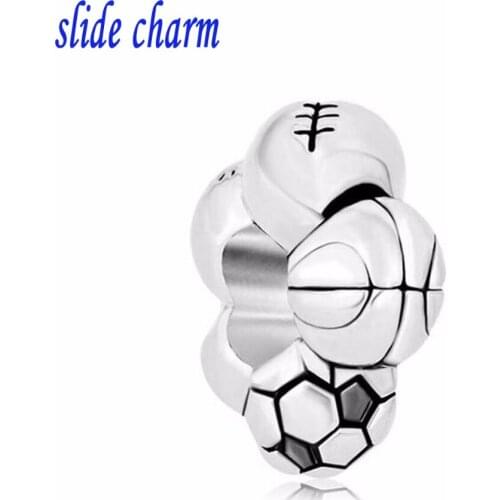 Slide charm Free shipping football basketball soccer baseball one four-ball charm beads fit Pandora bracelet