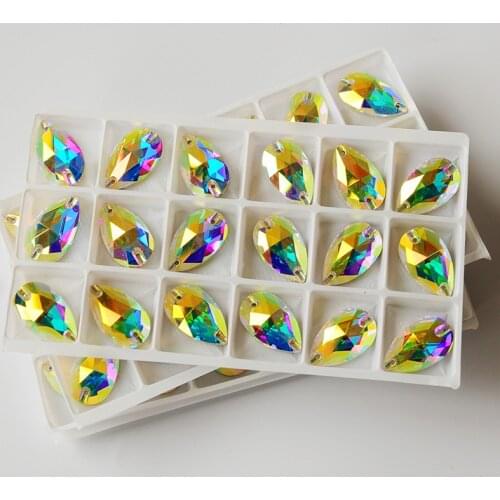 CTPA3bl 3230 Crystal AB Color Rhinestones Flat Back Sewing 2 Holes Stones Crystal Glass Beads For DIY Wedding Dress Decoration