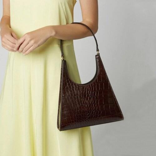HISUELY New Women Pu Leather Half Moon Handbag Retro Alligator Subaxillary Bag Vintage Small Triangle Female Luxury Shoulder Bag