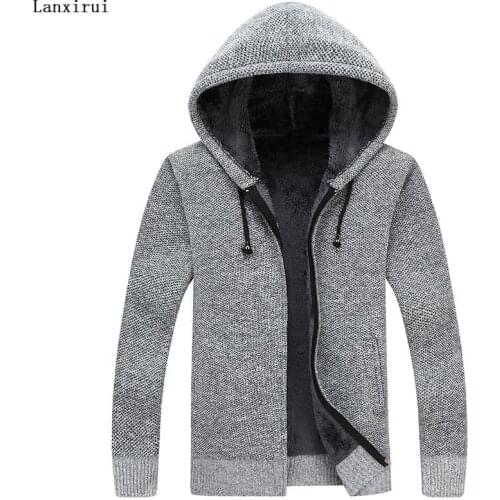 Fashion Wind Breaker Jackets Men Stand Collar Thicken Fleece Jacket Solid Knit Overcoat Cardigan Male Coat Brand Mens Clothing
