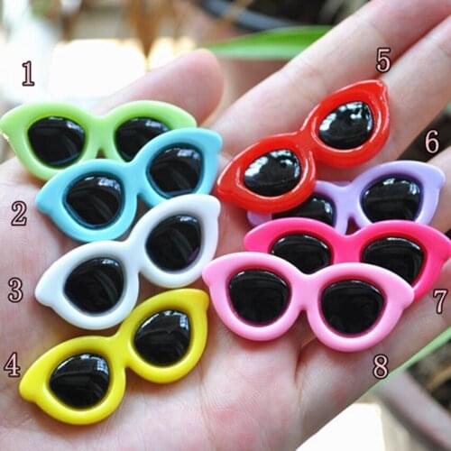 Jewelry Materials For DIY Decoration 24pcs Mixed 18*45mm Very Cute Flat Back Resin Combine With Glass Cabochon cute Sunglasses