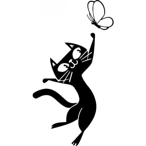 Fun Cat Butterfly Cute Window Fashion Decal Pvc Personality Waterproof Car Sticker Black/white/silver/ Red/Silver 17cm * 9cm