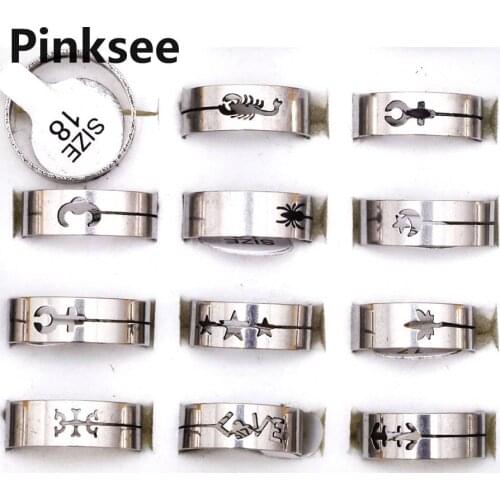 12Pcs Fashion Stainless Steel Rings Wholesale Bulk Lots Mix Size Band Mens Jewelry Women Charm Ring Gift Cheap